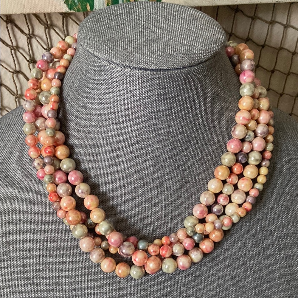 Vintage 90s Pastels Acrylic Beads 4 Strand Necklace